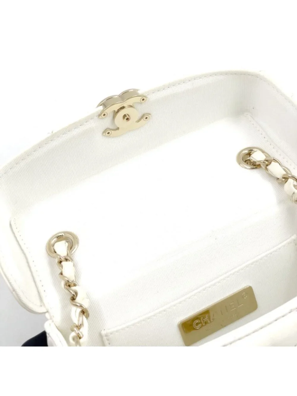 Chanel Quilted Small Box Random Lambskin White Chain Shoulder Bag Gold